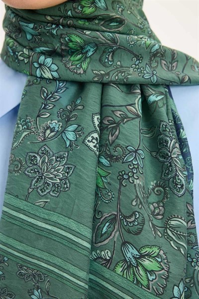 Tencel Monare Şal Koyu Mavi Çiçek Desen 75x195