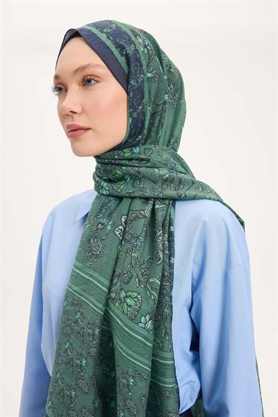 Tencel Monare Şal Koyu Mavi Çiçek Desen 75x195