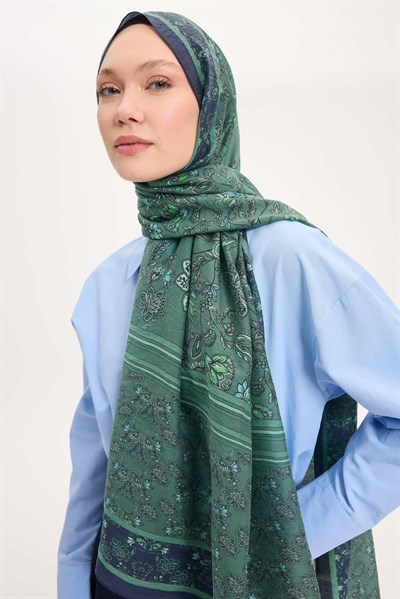 Tencel Monare Şal Koyu Mavi Çiçek Desen 75x195