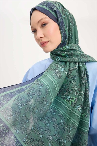 Tencel Monare Şal Koyu Mavi Çiçek Desen 75x195