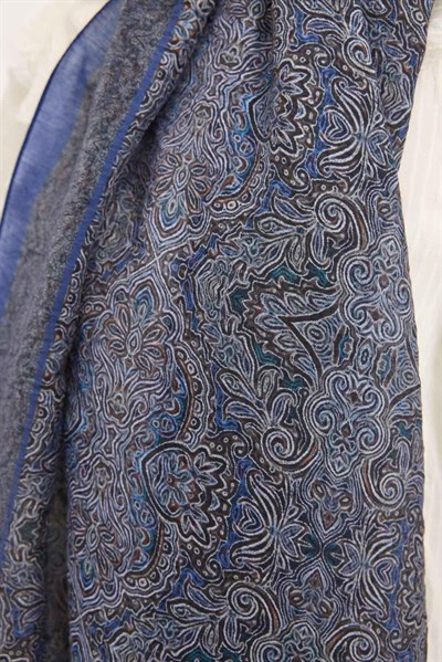 Tencel Monare Şal Koyu Mavi Etnik Desen 75x195