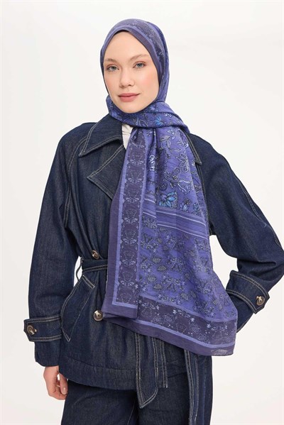 Tencel Monare Şal Koyu Mor Çiçek Desen 75x195