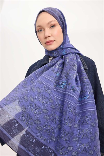Tencel Monare Şal Koyu Mor Çiçek Desen 75x195