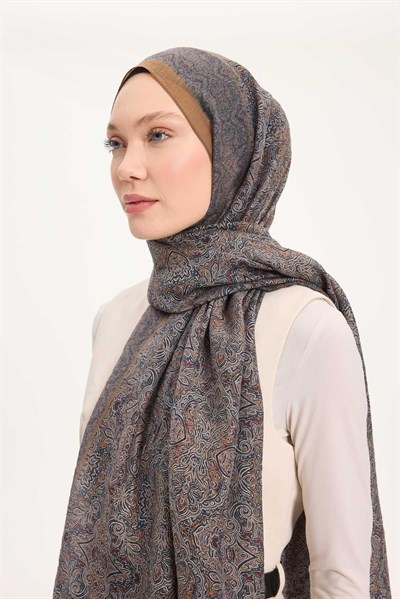 Tencel Monare Şal Lacivert Etnik Desen 75x195