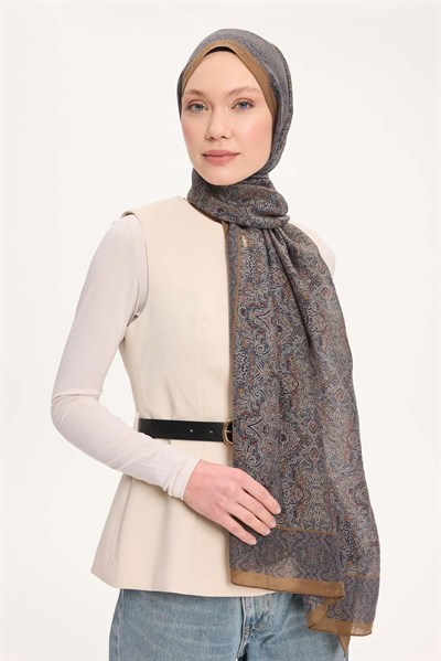 Tencel Monare Şal Lacivert Etnik Desen 75x195