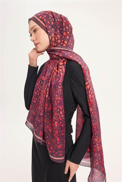 Tencel Monare Şal Mürdüm Taş Desen 75x195