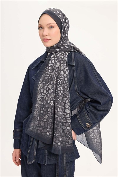 Tencel Monare Şal Siyah Taş Desen 75x195