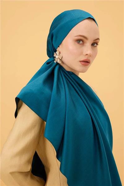 Turkuaz Mavi Düz Çift Taraflı İpek Şal Modeli
