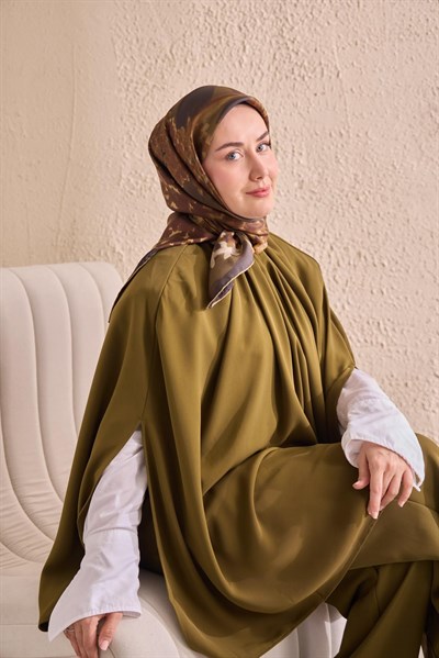 Twill İpek Bloom Eşarp Haki 90x90