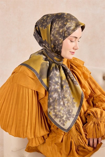 Twill İpek Bloom Eşarp Hardal 90x90