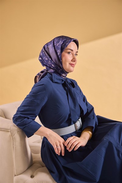 Twill İpek Bloom Eşarp Morcivert  90x90