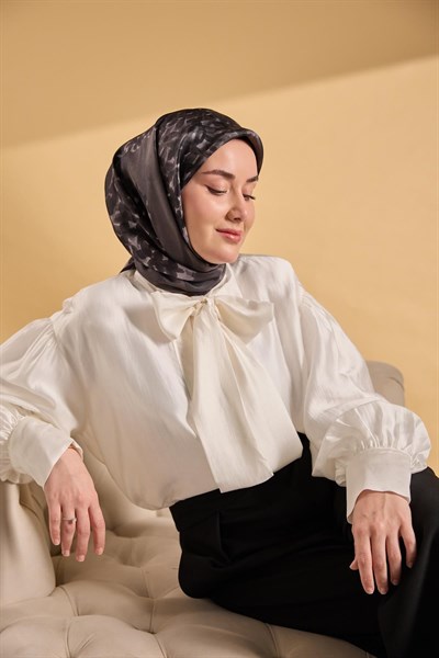 Twill İpek Bloom Eşarp Siyah 90x90