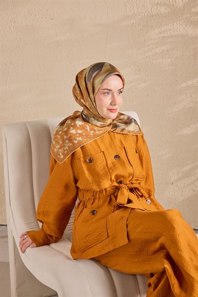 Twill İpek Bloom Eşarp Taba  90x90