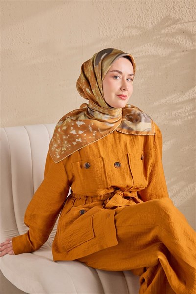 Twill İpek Bloom Eşarp Taba  90x90