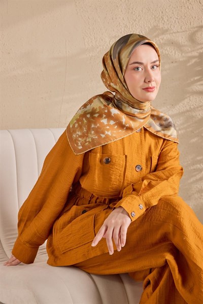 Twill İpek Bloom Eşarp Taba  90x90