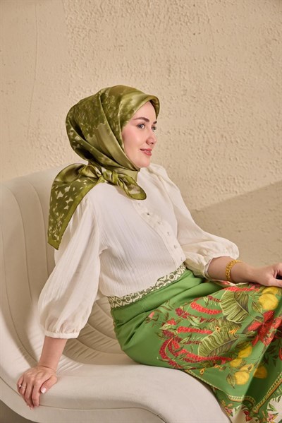 Twill İpek Bloom Eşarp Yeşil 90x90