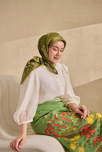 Twill İpek Bloom Eşarp Yeşil 90x90