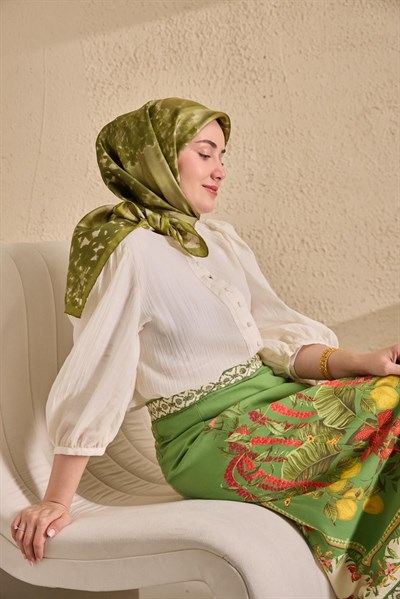 Twill İpek Bloom Eşarp Yeşil 90x90