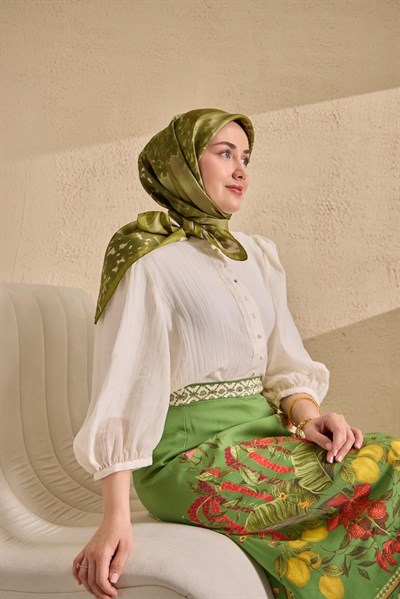 Twill İpek Bloom Eşarp Yeşil 90x90