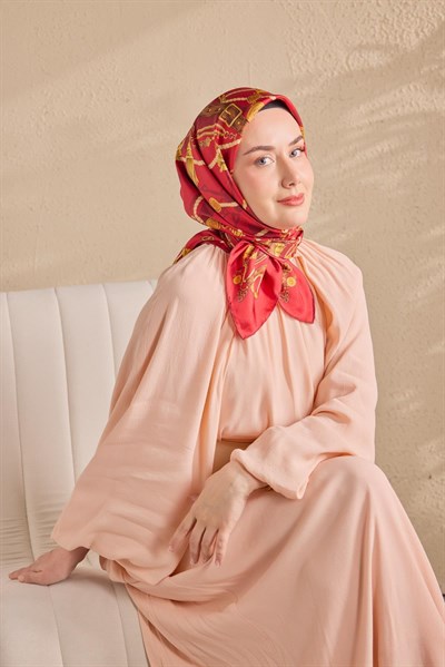 Twill İpek Detailed Belt Eşarp Kırmızı 90x90