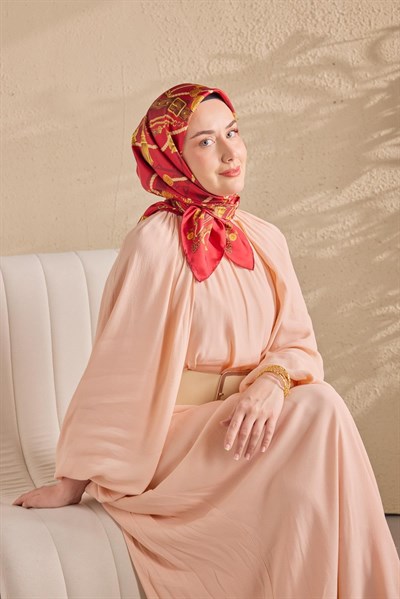 Twill İpek Detailed Belt Eşarp Kırmızı 90x90
