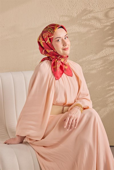 Twill İpek Detailed Belt Eşarp Kırmızı 90x90