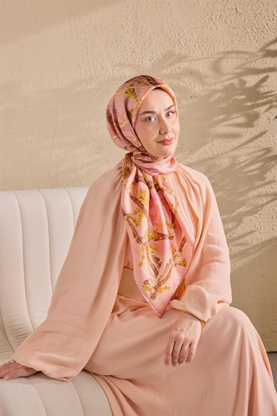 Twill İpek Detailed Belt Eşarp Tozpembe 90x90