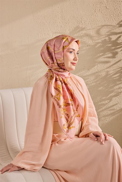Twill İpek Detailed Belt Eşarp Tozpembe 90x90