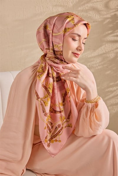 Twill İpek Detailed Belt Eşarp Tozpembe 90x90