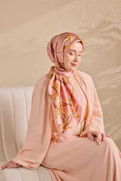 Twill İpek Detailed Belt Eşarp Tozpembe 90x90