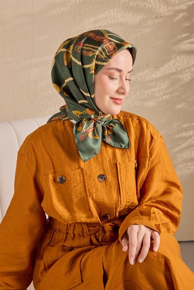 Twill İpek Detailed Belt Eşarp Zümrüt 90x90