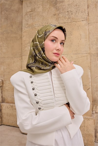 Twill İpek Eşarp  Detailed Belt Eşarp Haki