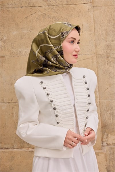 Twill İpek Eşarp  Detailed Belt Eşarp Haki