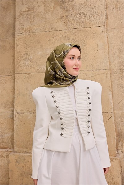Twill İpek Eşarp  Detailed Belt Eşarp Haki