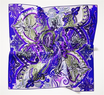 Twill İpek Eşarp Art Desen Canlı Mor 90x90