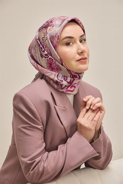 Twill İpek Eşarp Art Desen Eflatun 90x90