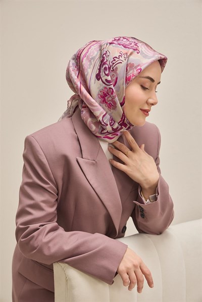 Twill İpek Eşarp Art Desen Eflatun 90x90