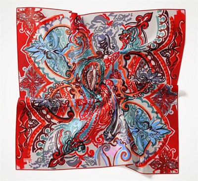 Twill İpek Eşarp Art Desen Kırmızı 90x90