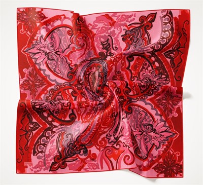 Twill İpek Eşarp Art Desen Koyu Kırmızı 90x90