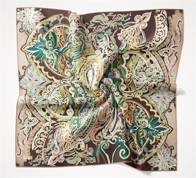 Twill İpek Eşarp Art Desen Koyu Yeşil 90x90