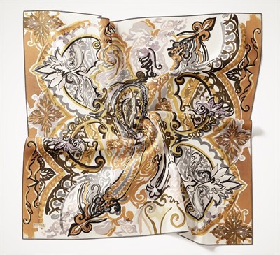 Twill İpek Eşarp Art Desen Krem 90x90