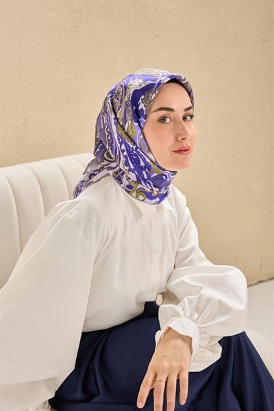 Twill İpek Eşarp Art Desen Mor 90x90