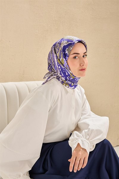 Twill İpek Eşarp Art Desen Mor 90x90