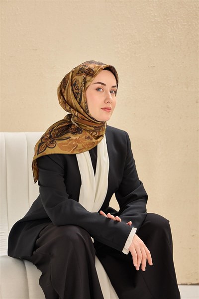 Twill İpek Eşarp Art Desen Olive 90x90