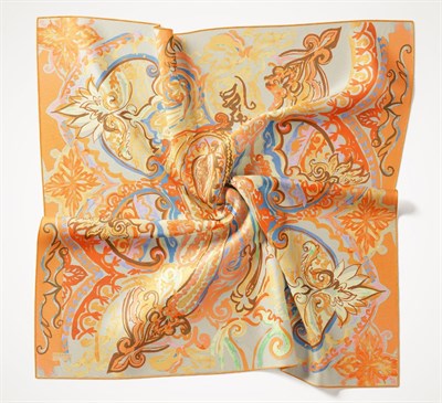 Twill İpek Eşarp Art Desen Pastel Turuncu 90x90
