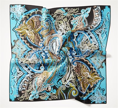 Twill İpek Eşarp Art Desen Turkuaz 90x90