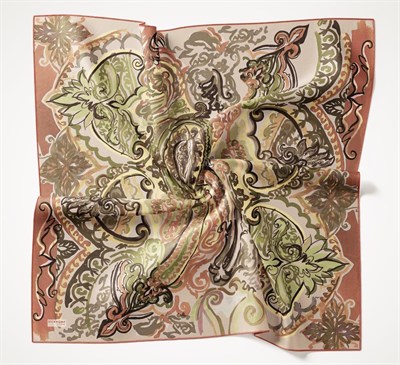 Twill İpek Eşarp Art Desen Yeşil Sarı 90x90
