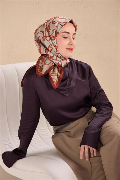 Twill İpek Eşarp Barok Gümüş 90x90
