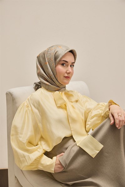 Twill İpek Eşarp Barok Koyu Gri 90x90