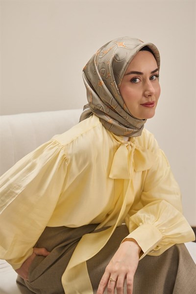 Twill İpek Eşarp Barok Koyu Gri 90x90